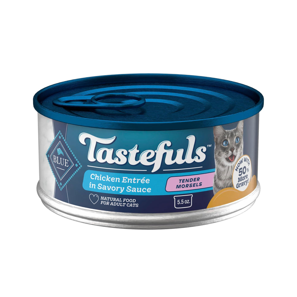 Blue Buffalo front of can showing branding and chicken entrée appeal