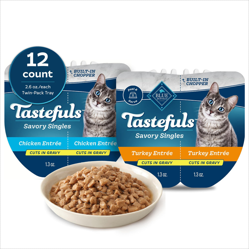 Blue Buffalo front tray showing variety pack and easy-serve benefits