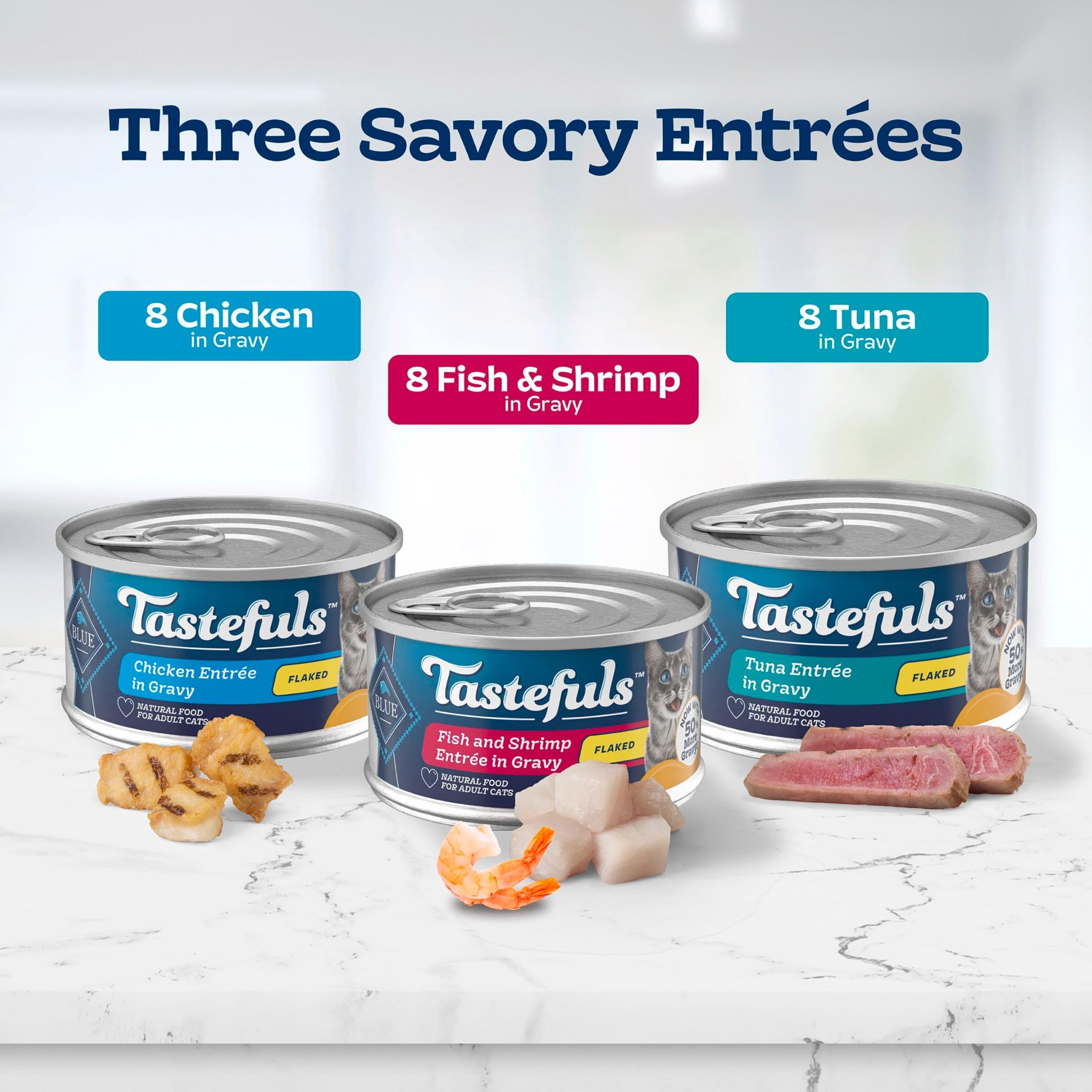 Blue Buffalo tuna spoonful in gravy showing moist, appetizing serving