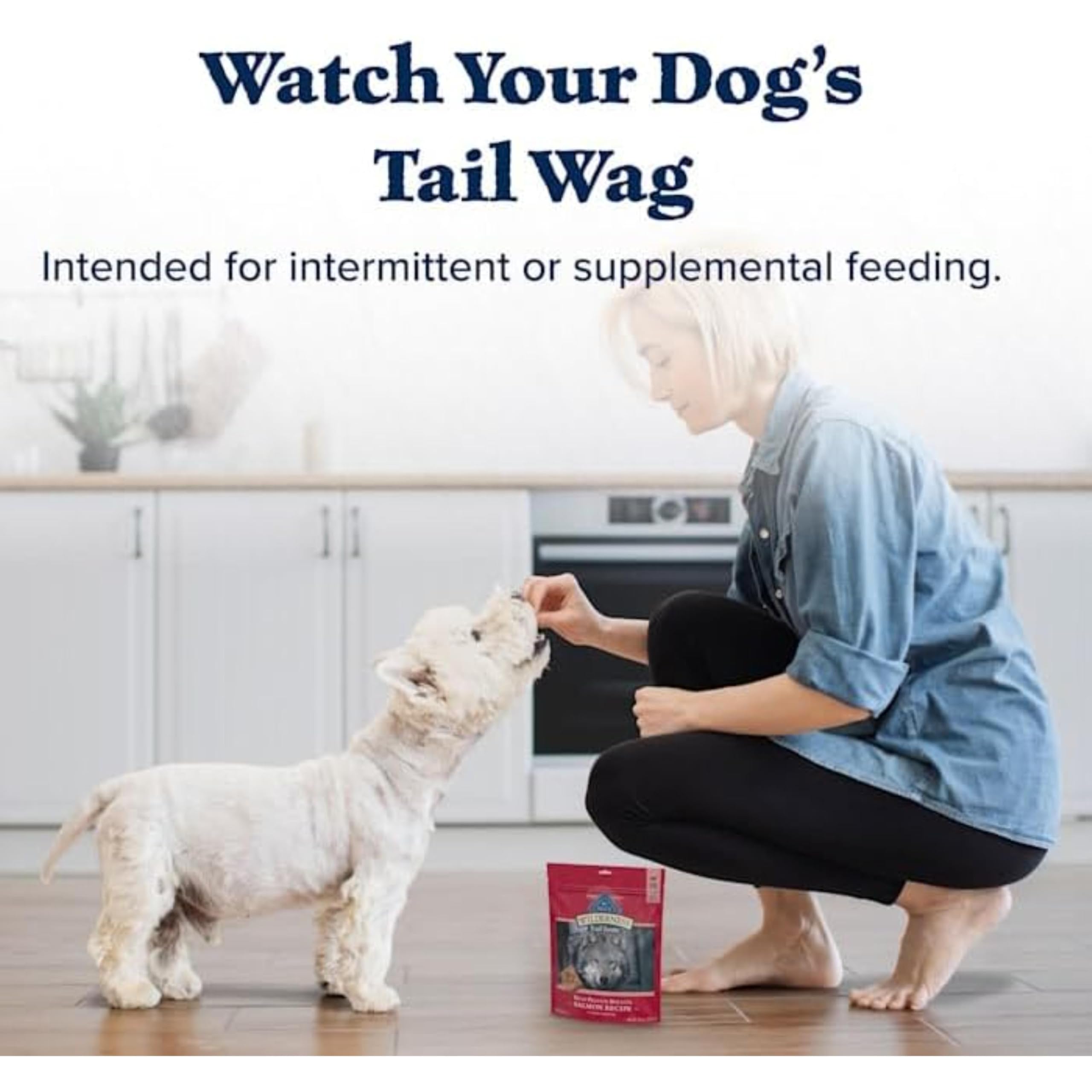 Blue Buffalo dog enjoying treat outdoors illustrating excitement and reward
