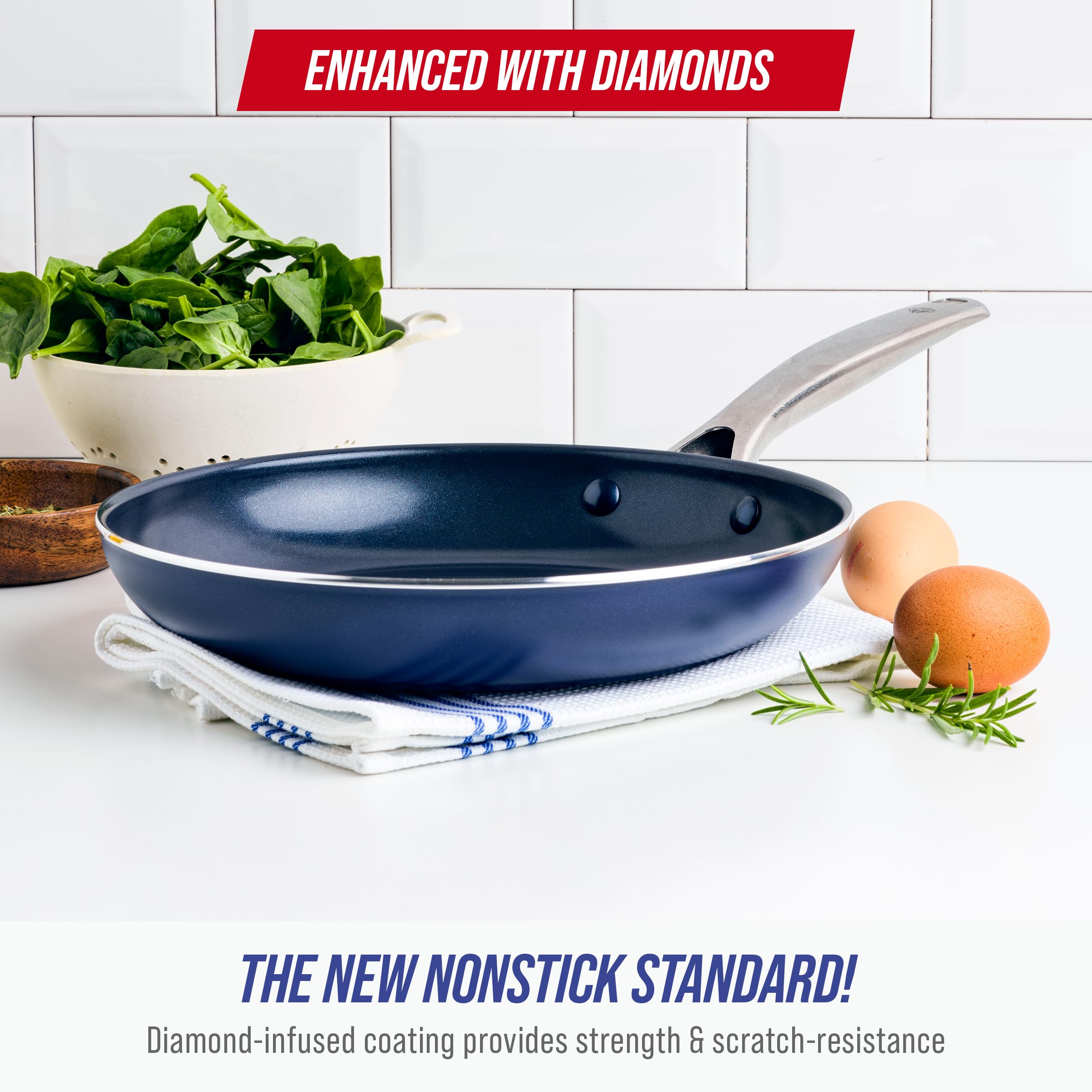 Blue Diamond riveted stainless steel handle detail showing secure grip and control benefit