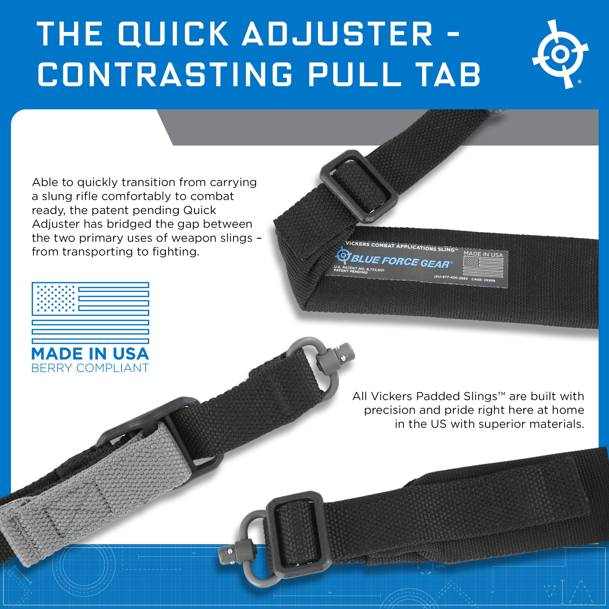 Blue Force Gear push-button QD swivel attached for rapid weapon release benefit