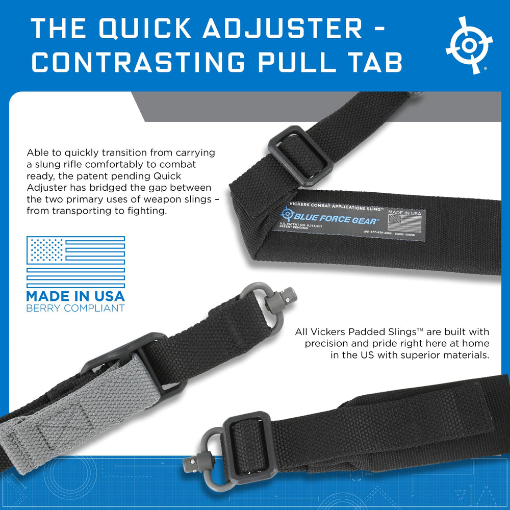 Blue Force Gear push-button QD swivel attached for rapid weapon release benefit