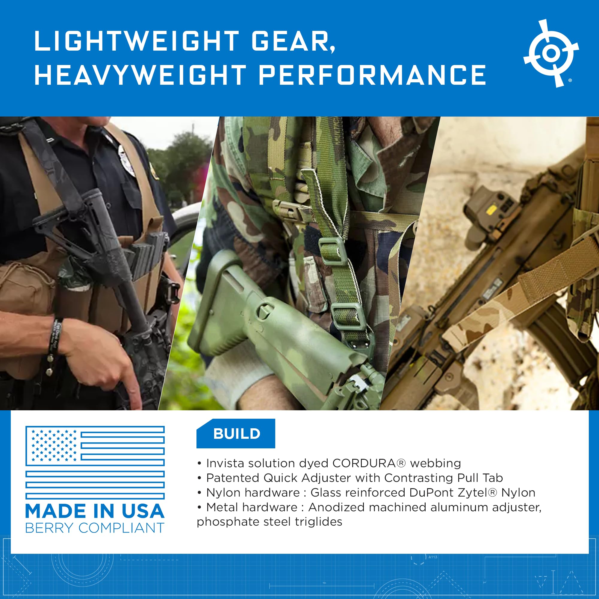 Blue Force Gear Zytel nylon hardware close view for quieter, non-scratching use