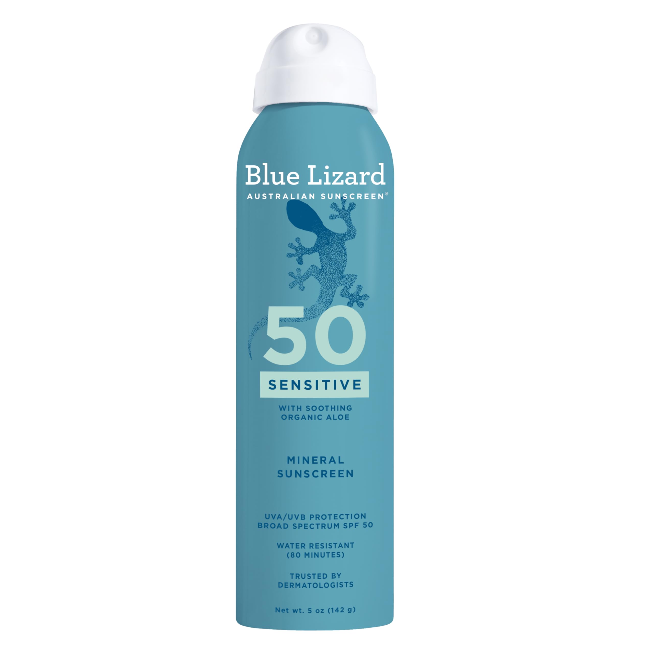 Blue Lizard front packaging spray showing clean SPF 50 protection