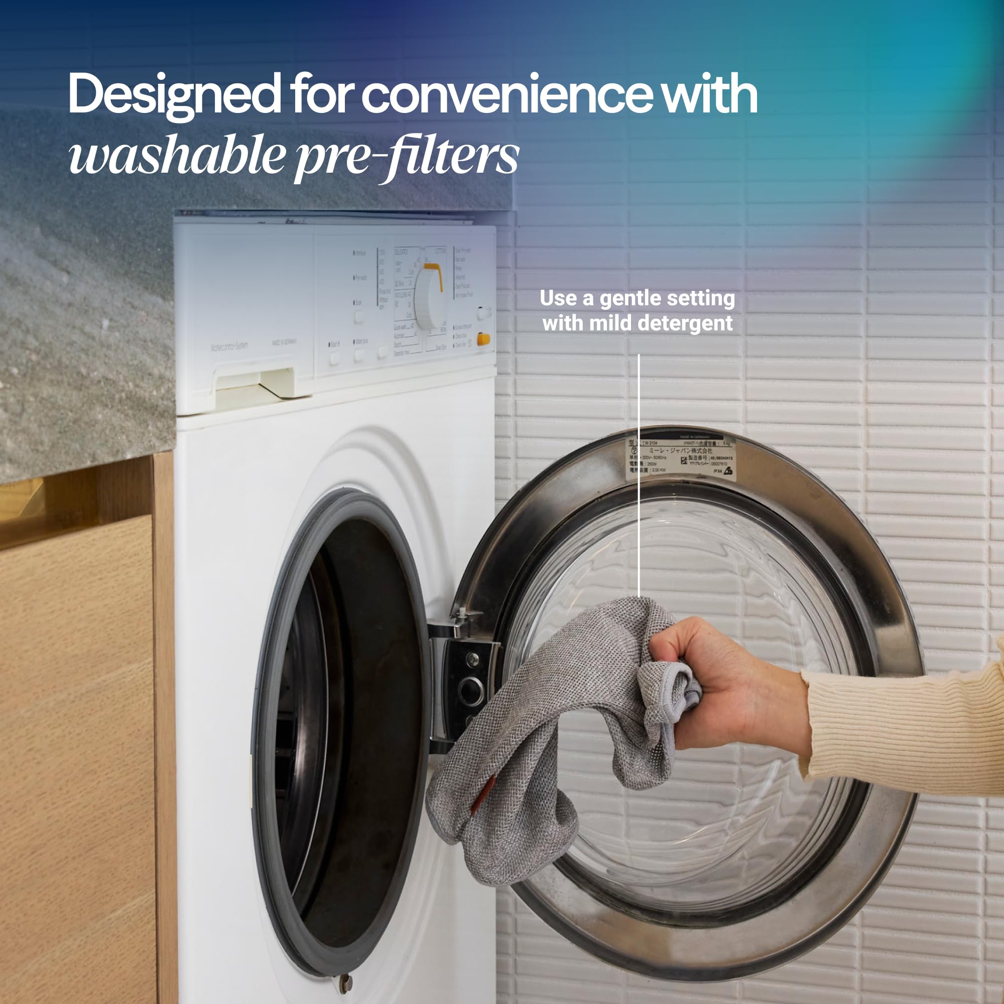 BLUEAIR in living room as furniture-inspired purifier blending into décor