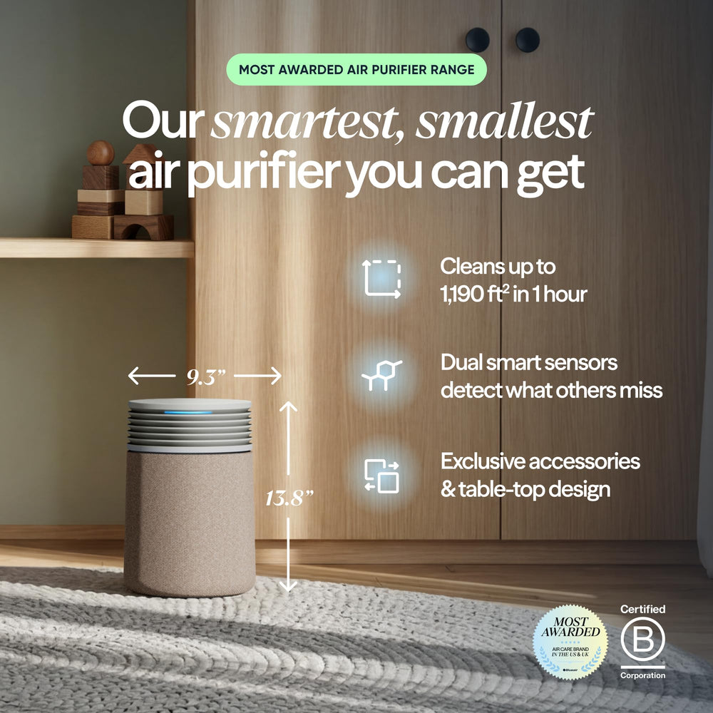 BLUEAIR side profile highlighting airflow vents for efficient room circulation