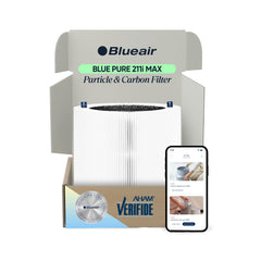 BLUEAIR front view of F2MAX filter showing brand and compact design benefit