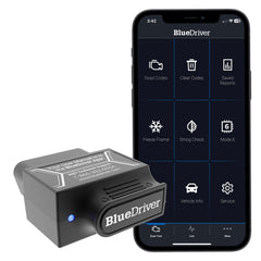 BlueDriver front view plugged into OBDII port showing easy installation benefit
