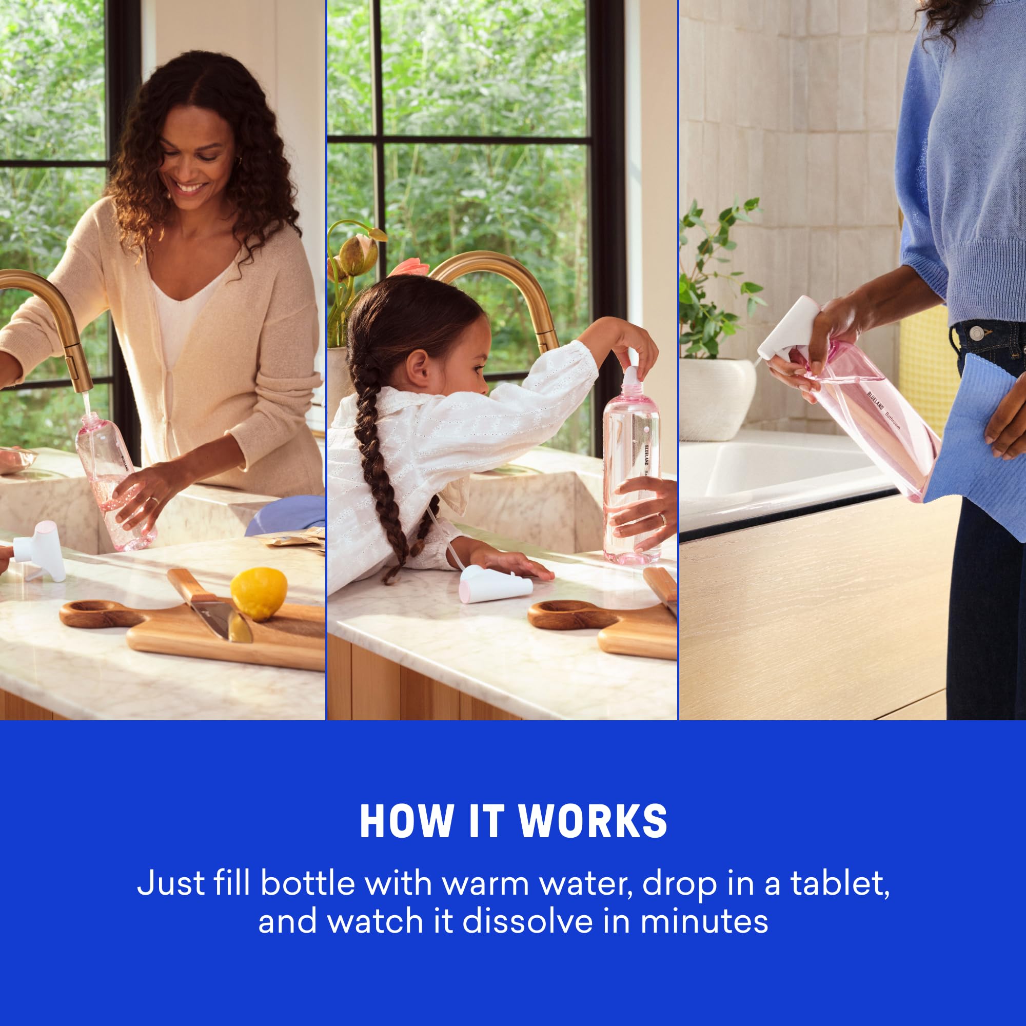 BLUELAND in-use in a clean kitchen for quick grease removal and safe household use