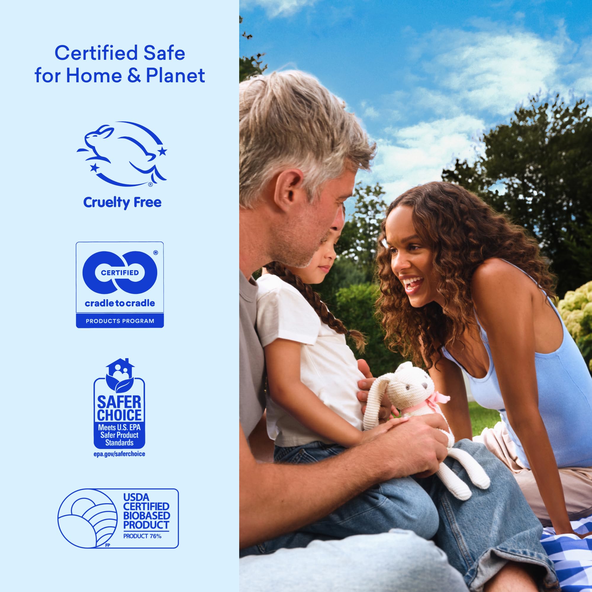 BLUELAND label detail showing certifications and ingredient transparency for safer cleaning