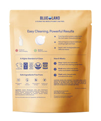 close-up of a BLUELAND tablet texture highlighting concentrated foaming power