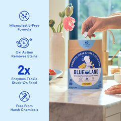 BLUELAND tablet placed in dishwasher dispenser for easy use benefit