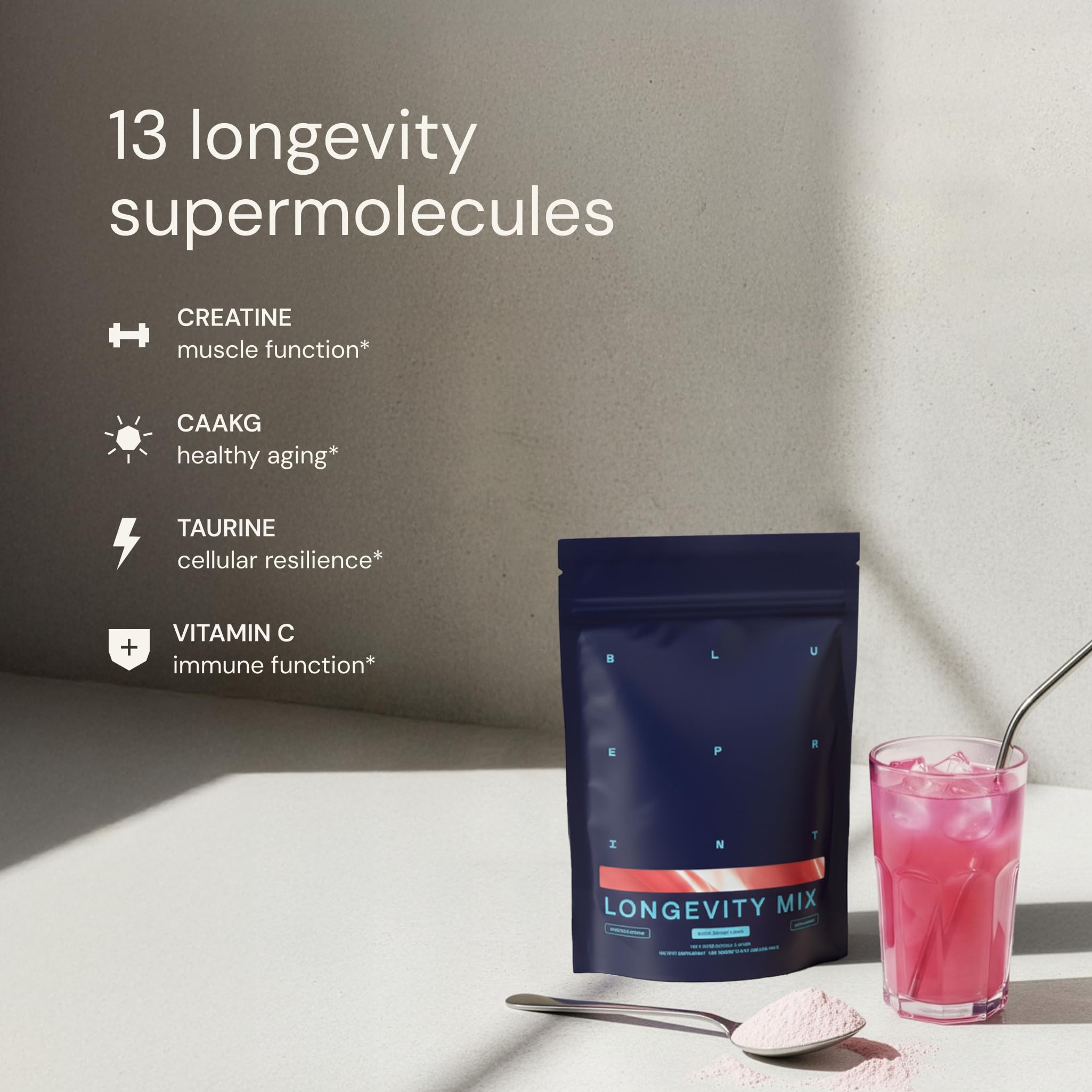 Blueprint Bryan Johnson scoop beside a ruler showing serving size and measurement clarity