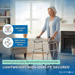 Bluestone tray mounted on a standard folding walker for instant tabletop use
