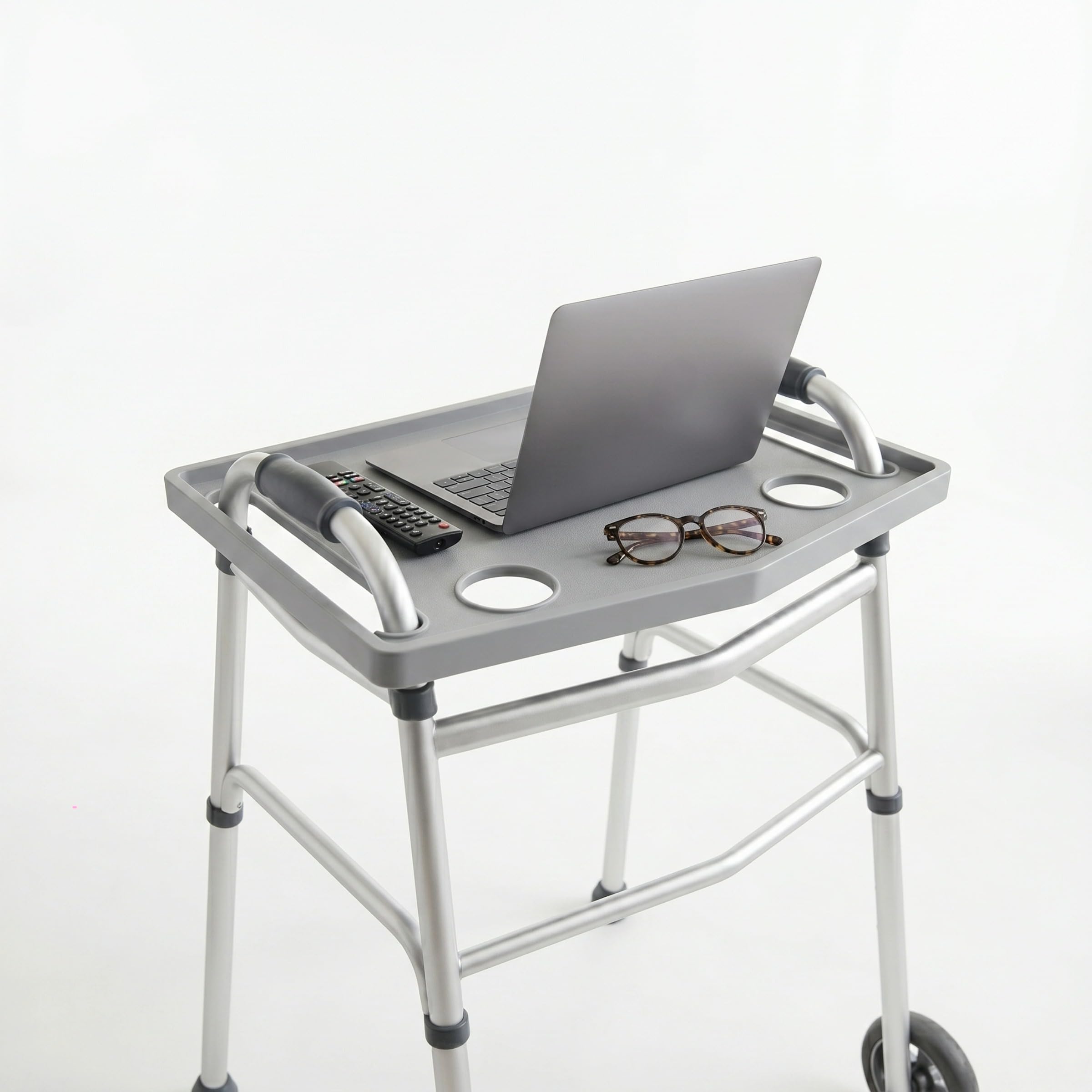 Bluestone tray positioned under arm for transport and storage convenience