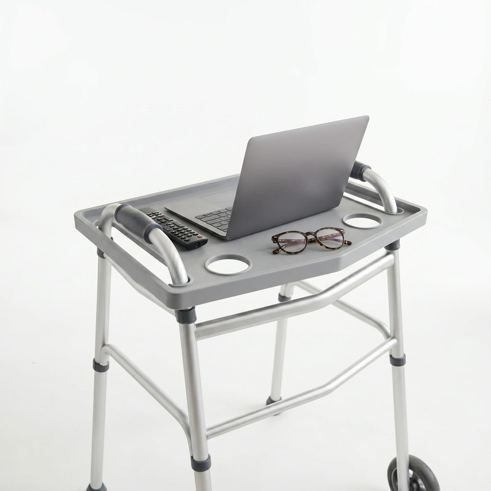 Bluestone tray positioned under arm for transport and storage convenience
