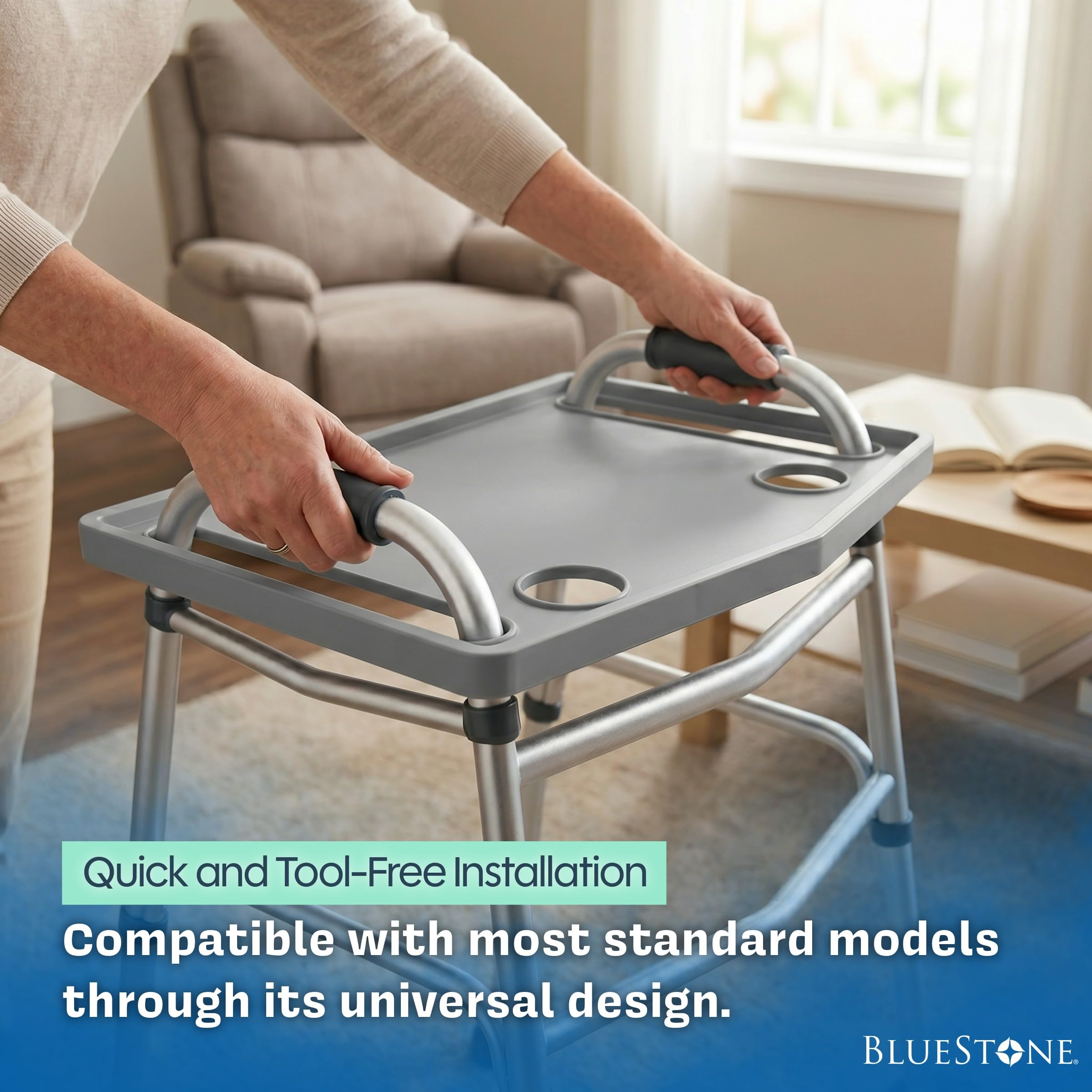 Bluestone textured surface and raised edge preventing items from sliding off