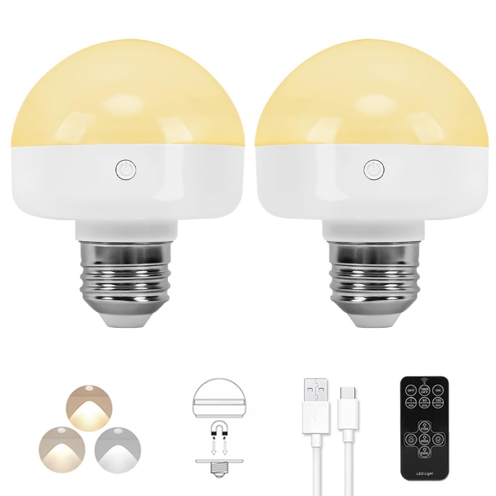 BLUEYE front view of 2-pack bulbs showing E26 bases and packaging benefit portable lighting