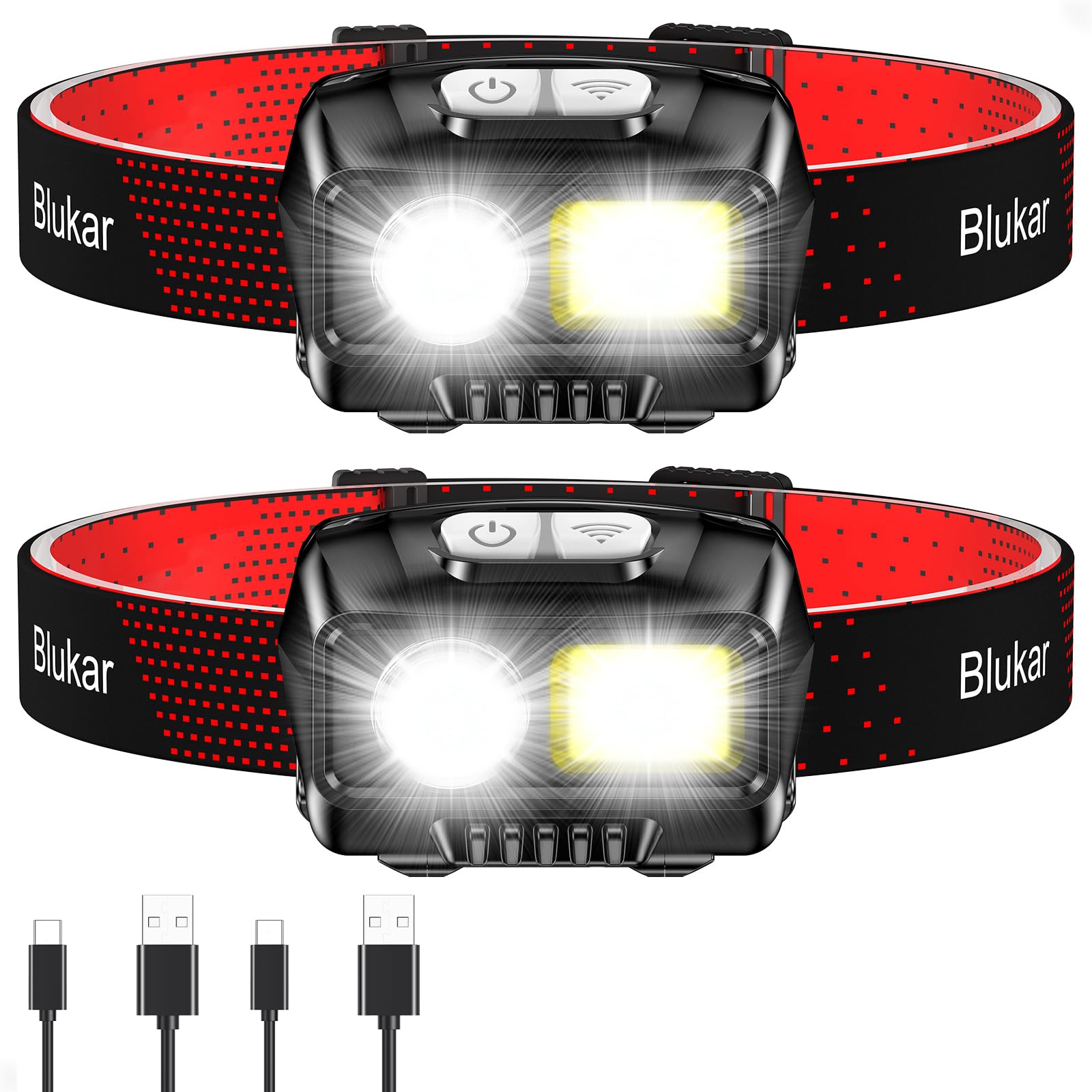 Blukar headlamp front view showing bright beam and clear housing for reliable illumination