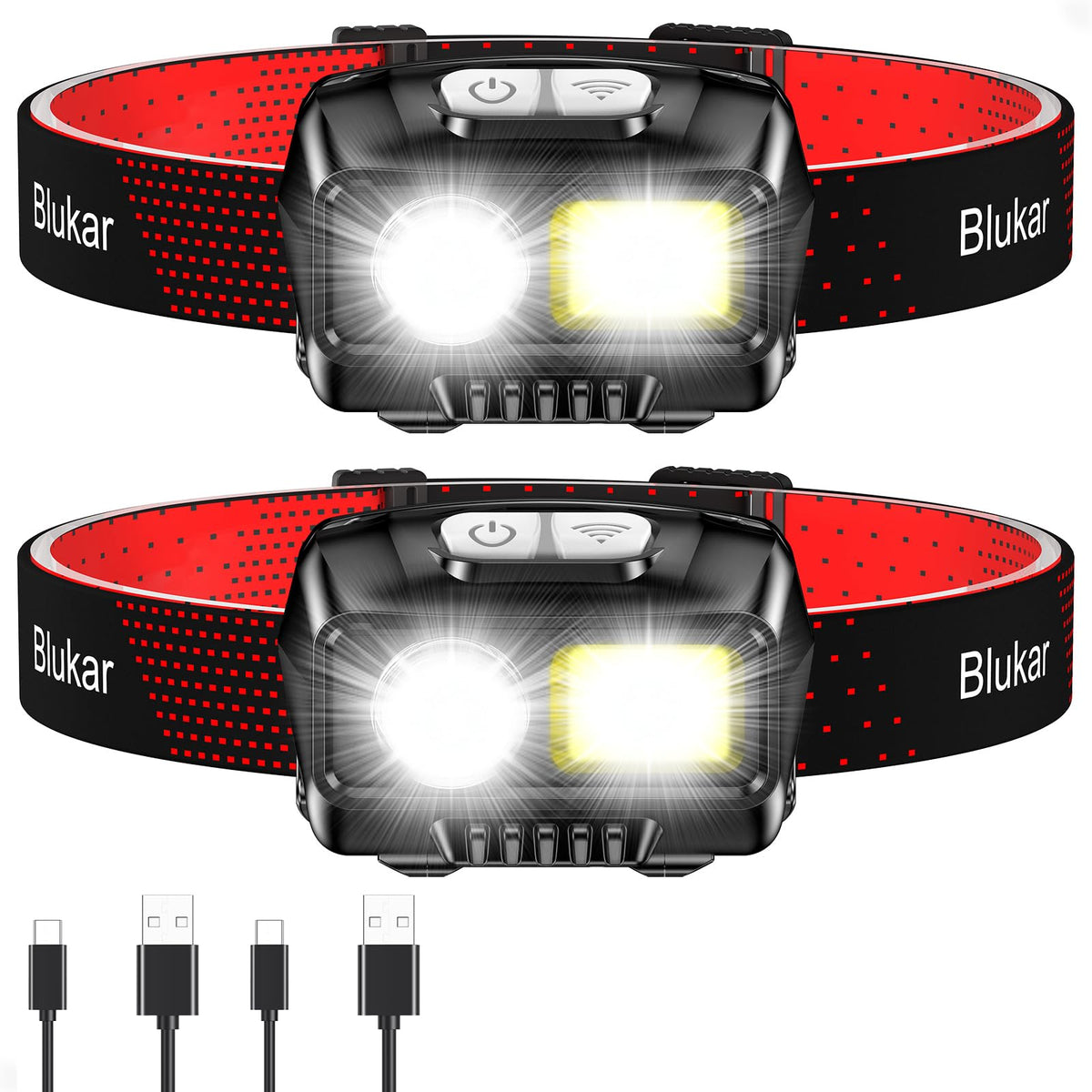 Blukar headlamp front view showing bright beam and clear housing for reliable illumination