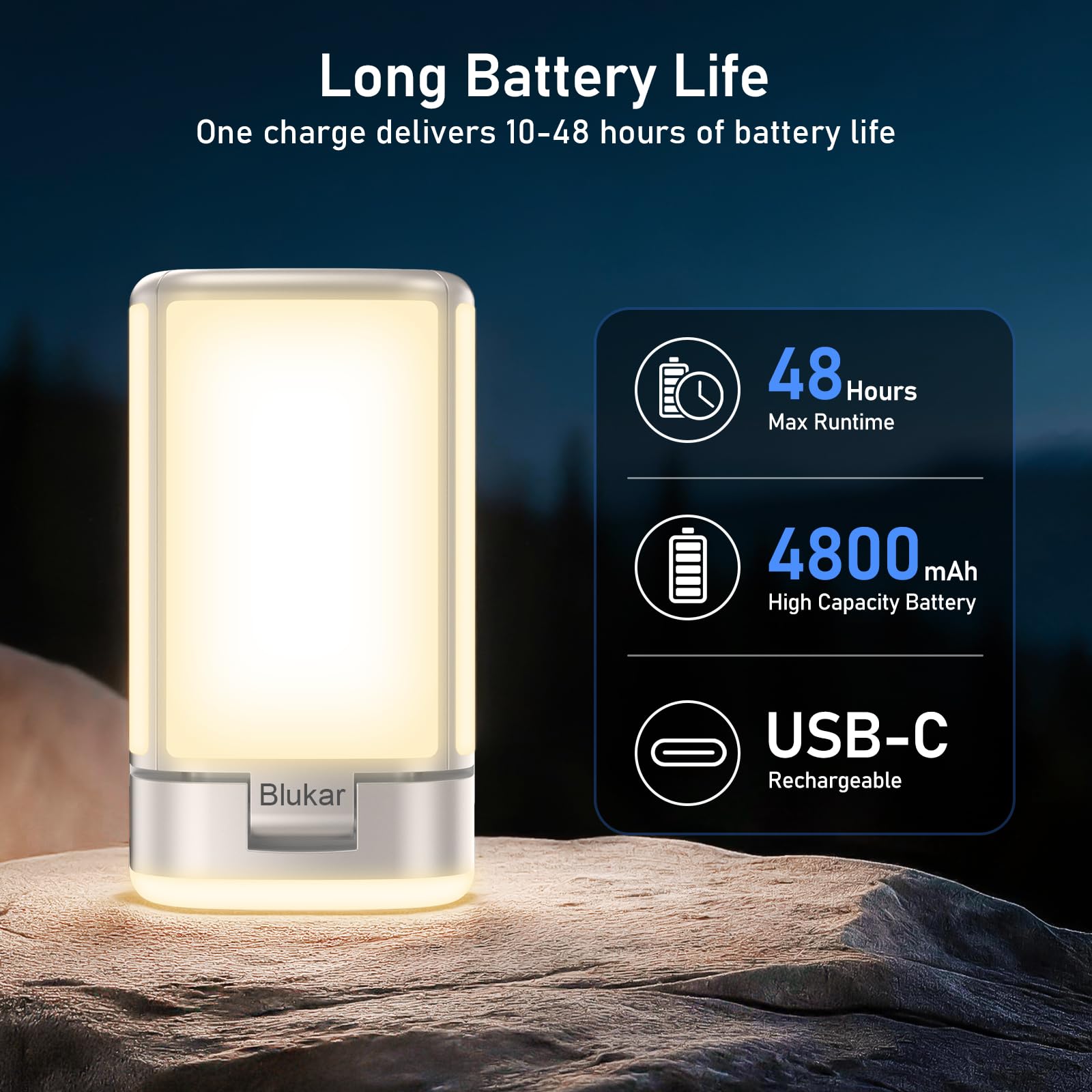Blukar lantern hooked inside tent showcasing hands-free elevated lighting