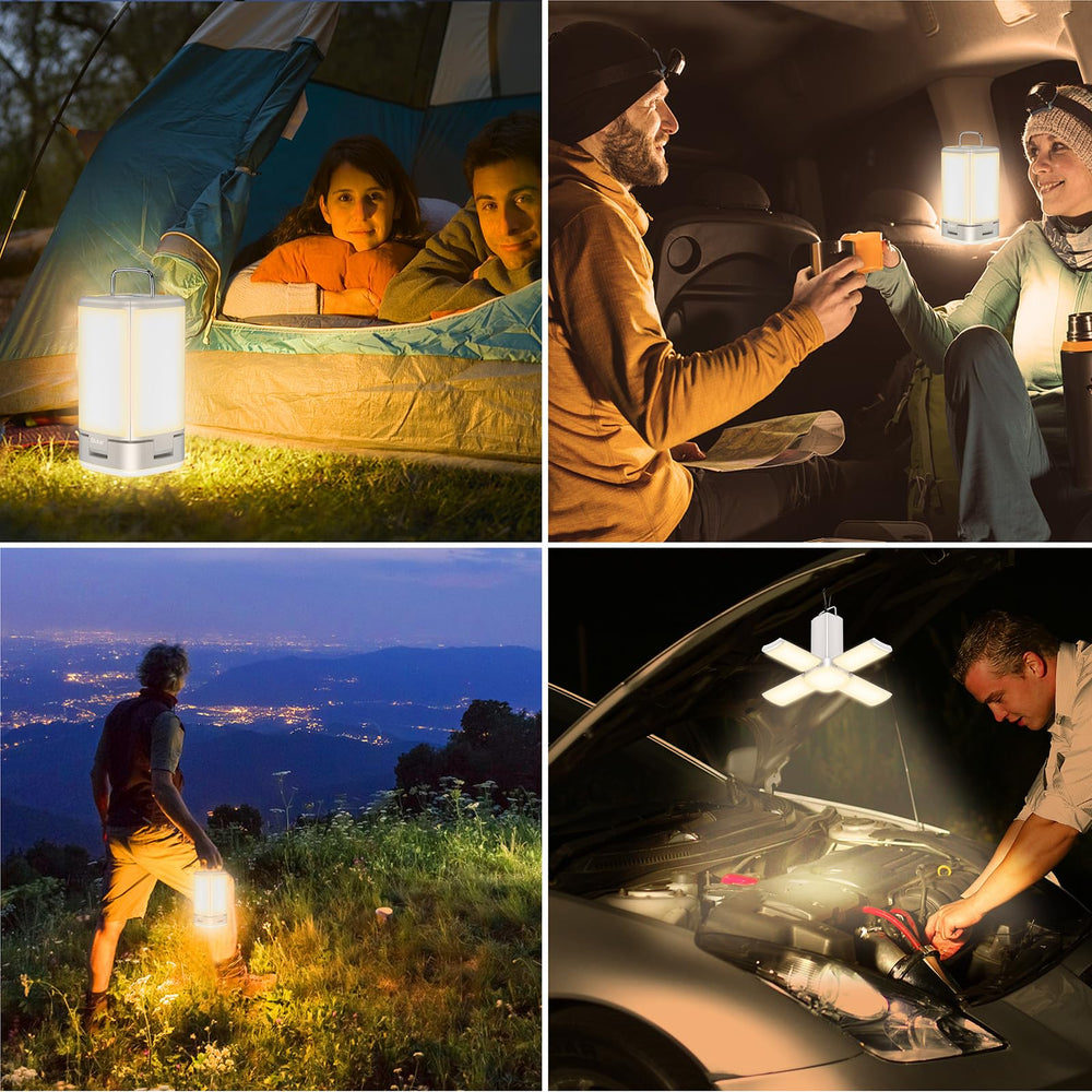 Blukar lantern next to backpack showing portable size and outdoor convenience