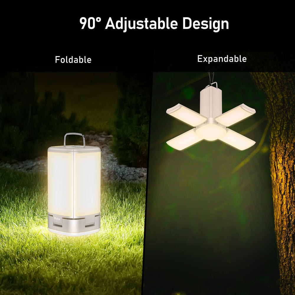 Blukar unfolded lantern as chandelier illuminating a tent interior broadly