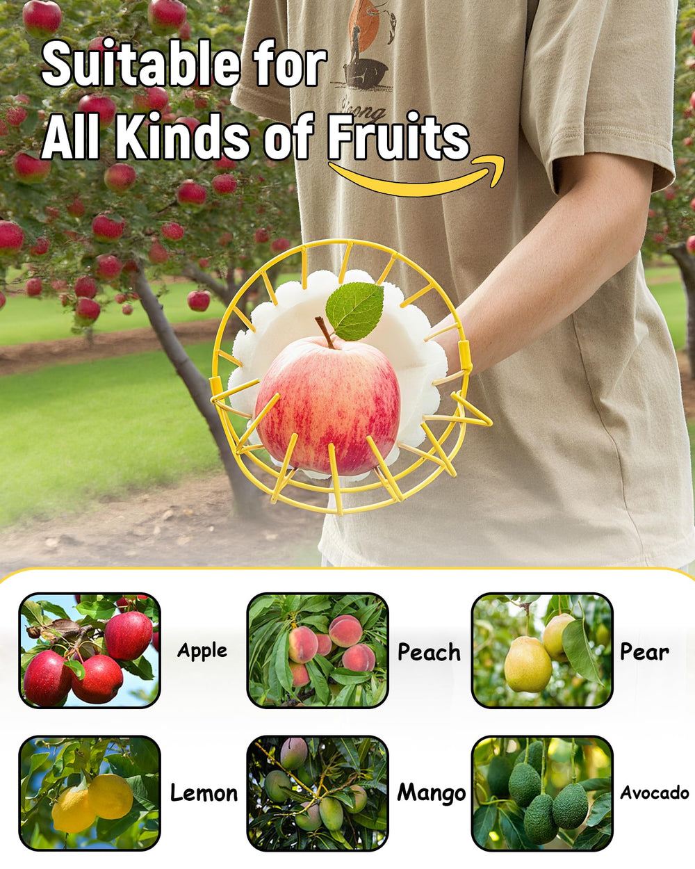 BlumeTrec fruit picker in use gripping an apple to avoid ladder use