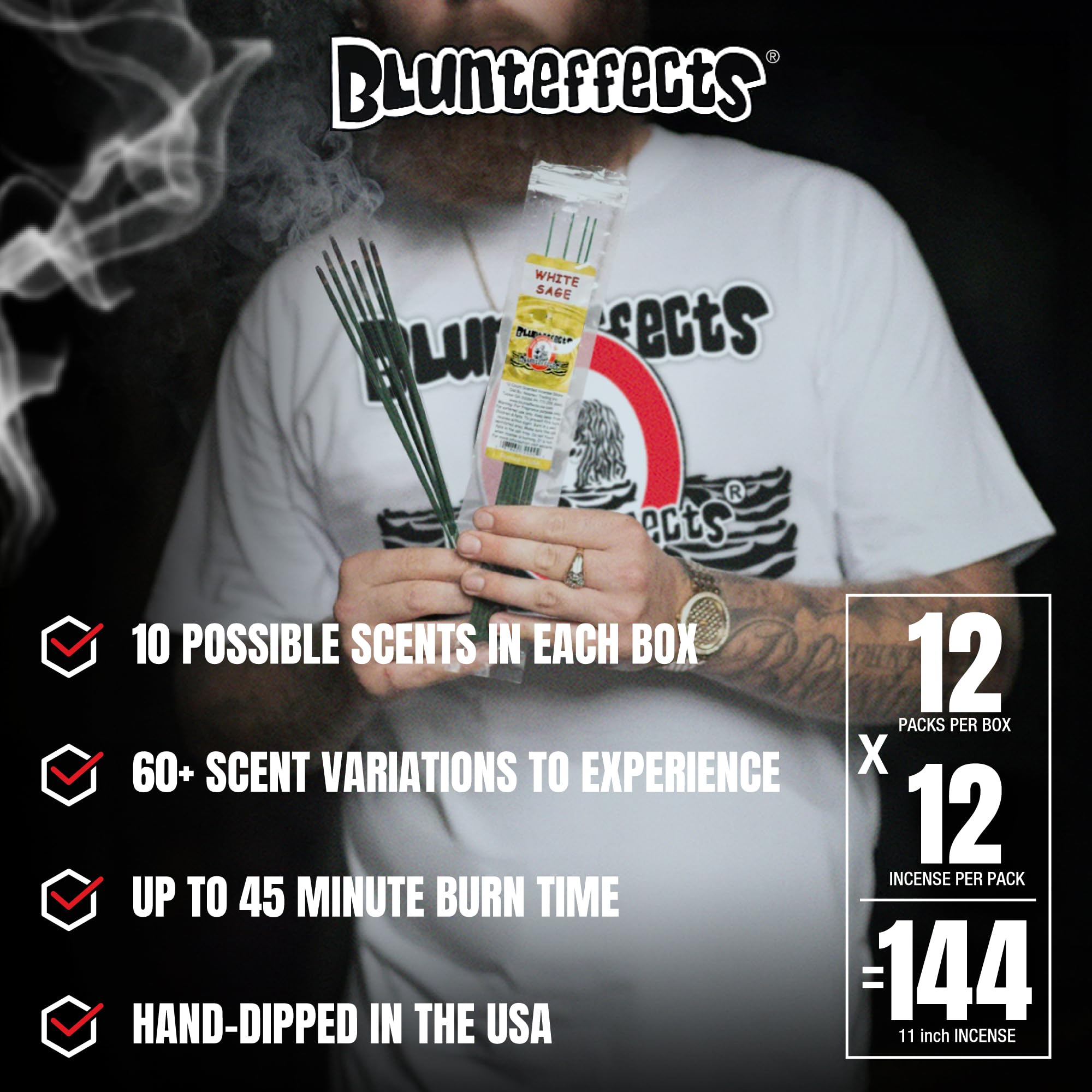 Blunteffects stick next to ruler showing 11 inch length for long burn benefit