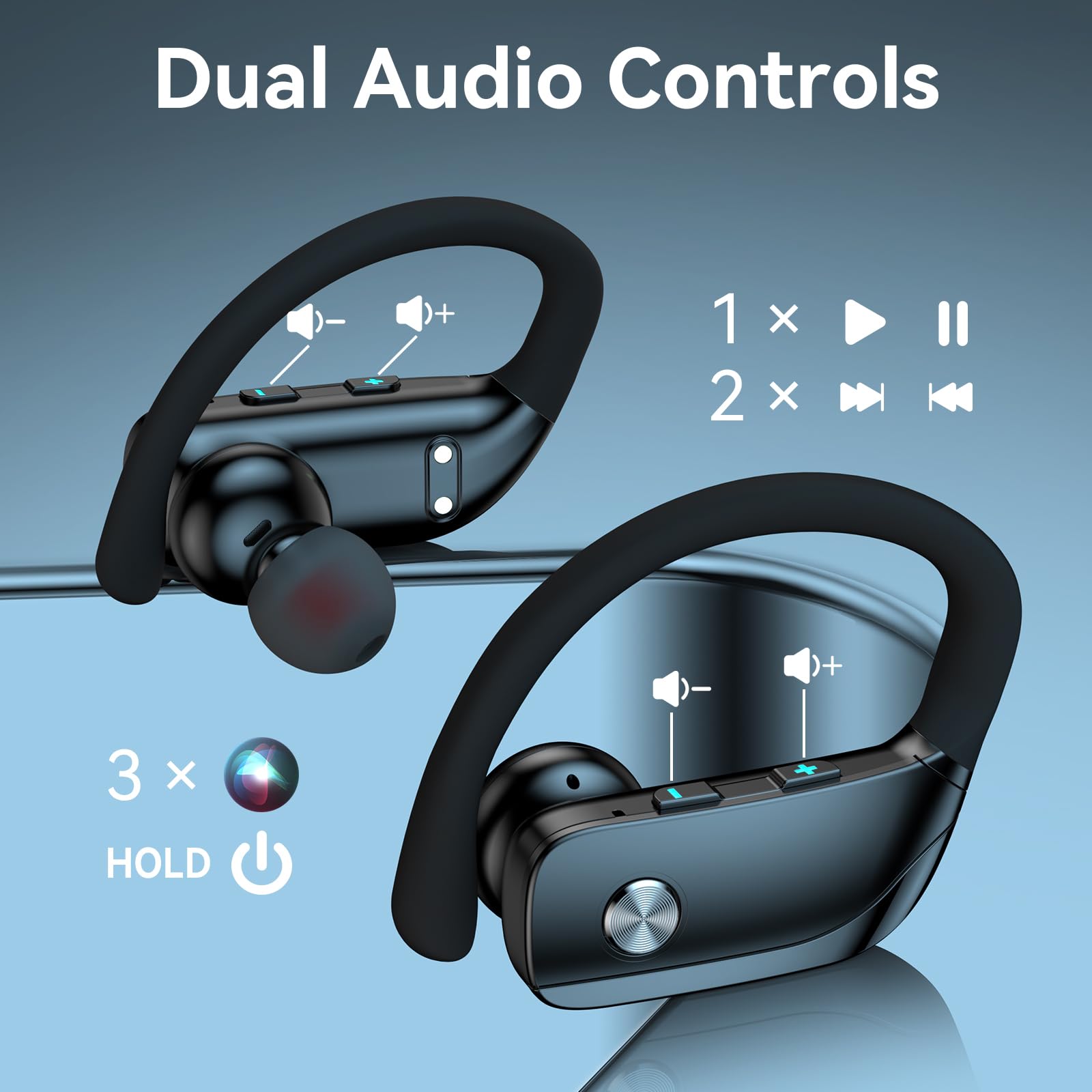 bmani earbud worn with ear hook showing secure fit during movement