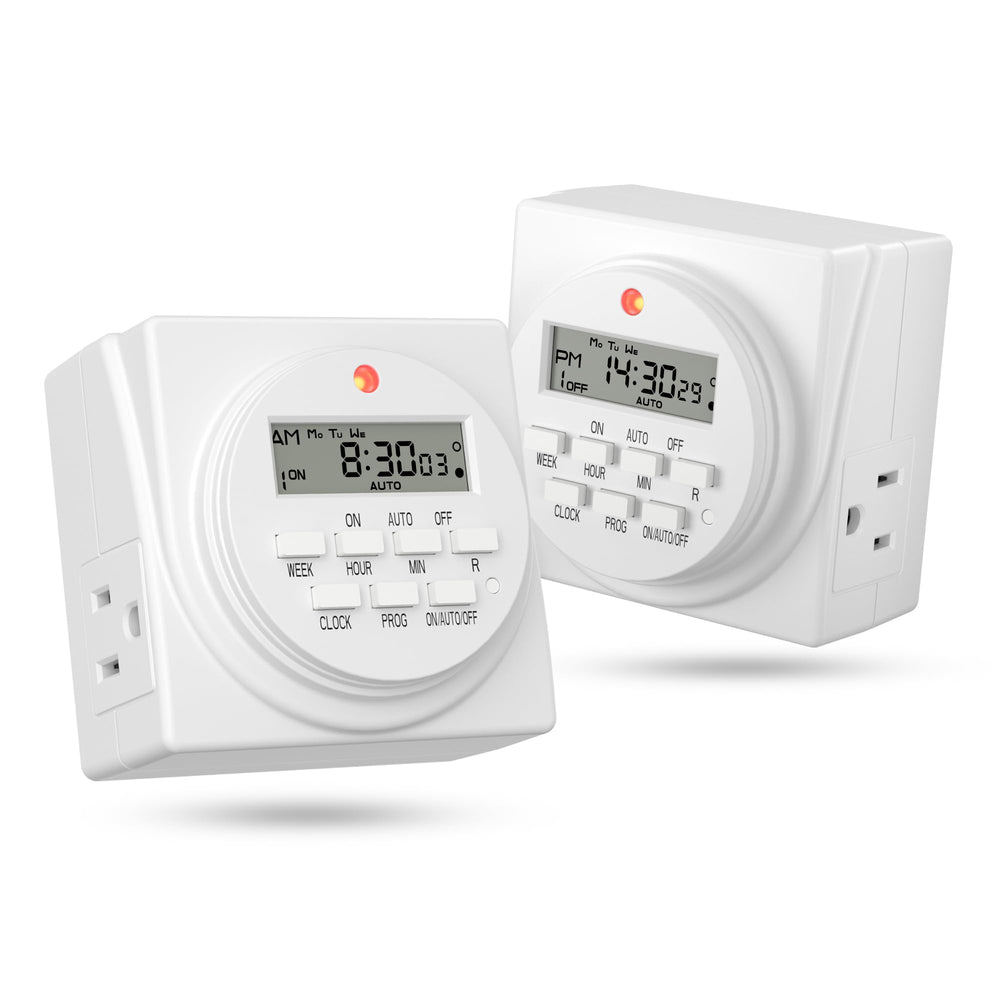 BN-LINK front view showing dual outlets and display for easy scheduling
