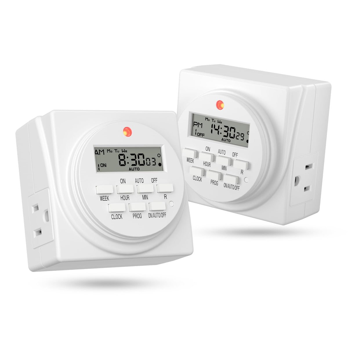 BN-LINK front view showing dual outlets and display for easy scheduling