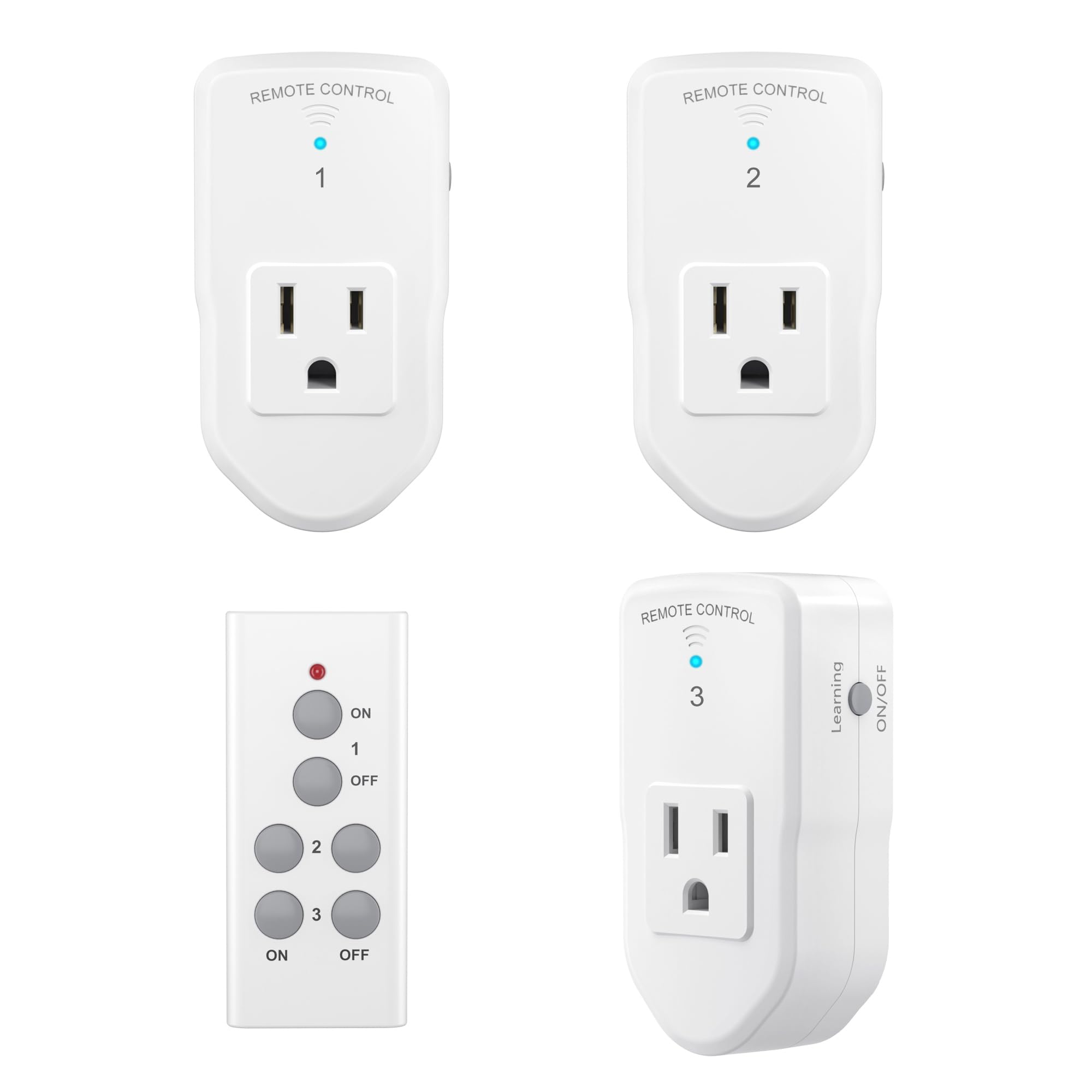 BN-LINK front view of kit showing three outlets and remote, easy setup benefit