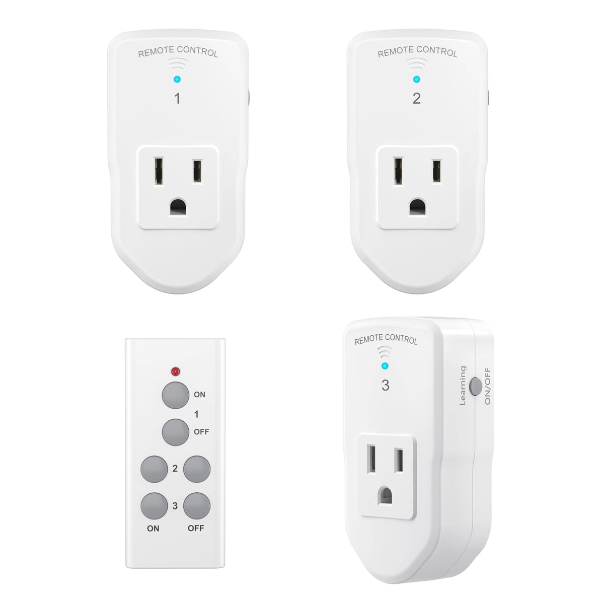 BN-LINK front view of kit showing three outlets and remote, easy setup benefit