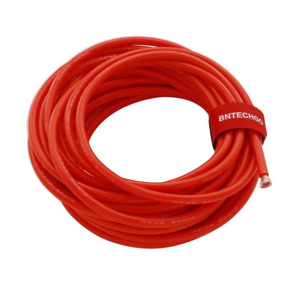 BNTECHGO 10 AWG spool front view showing red flexible wire and label benefit: easy identification