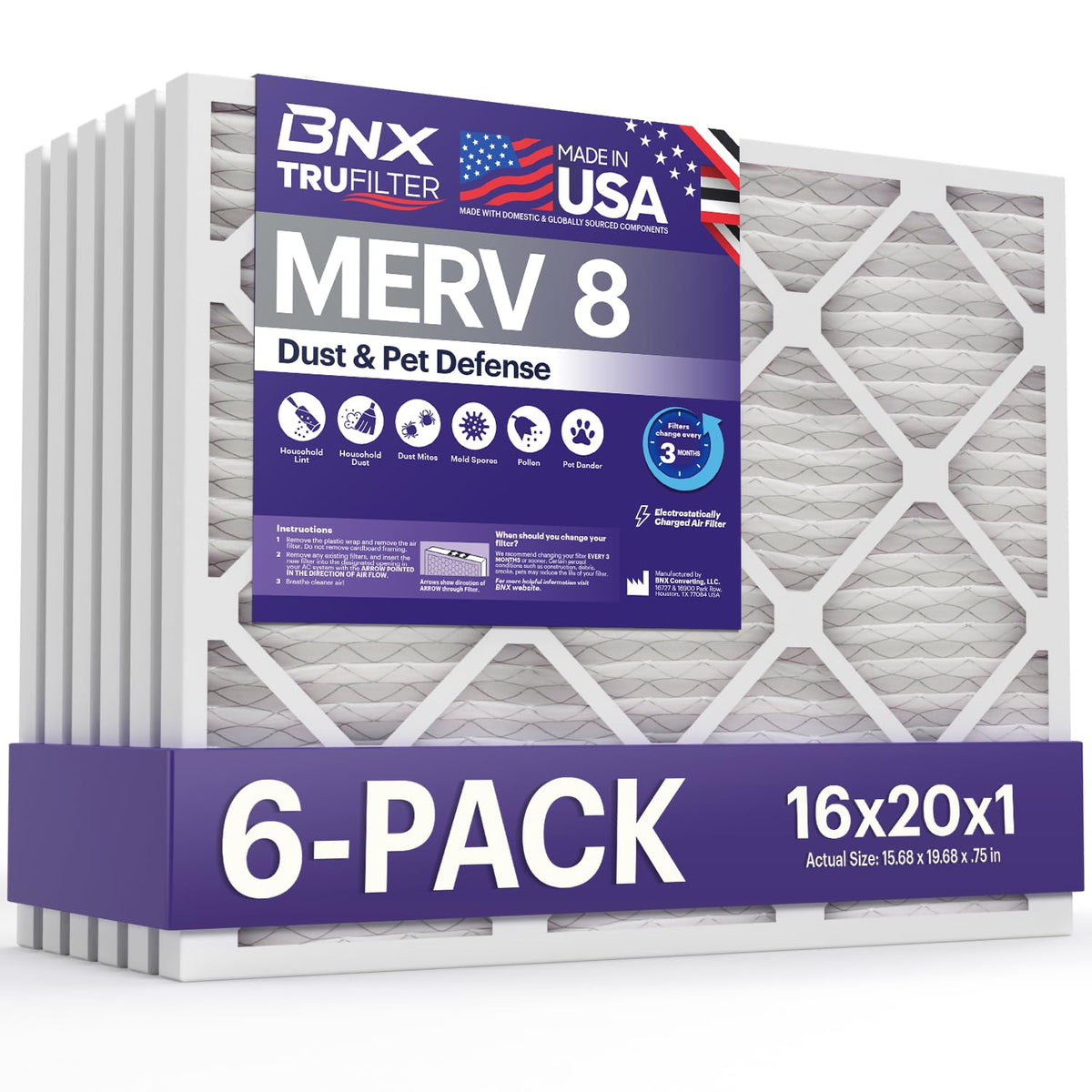 BNX TruFilter front packaging showing six-pack and size for easy identification
