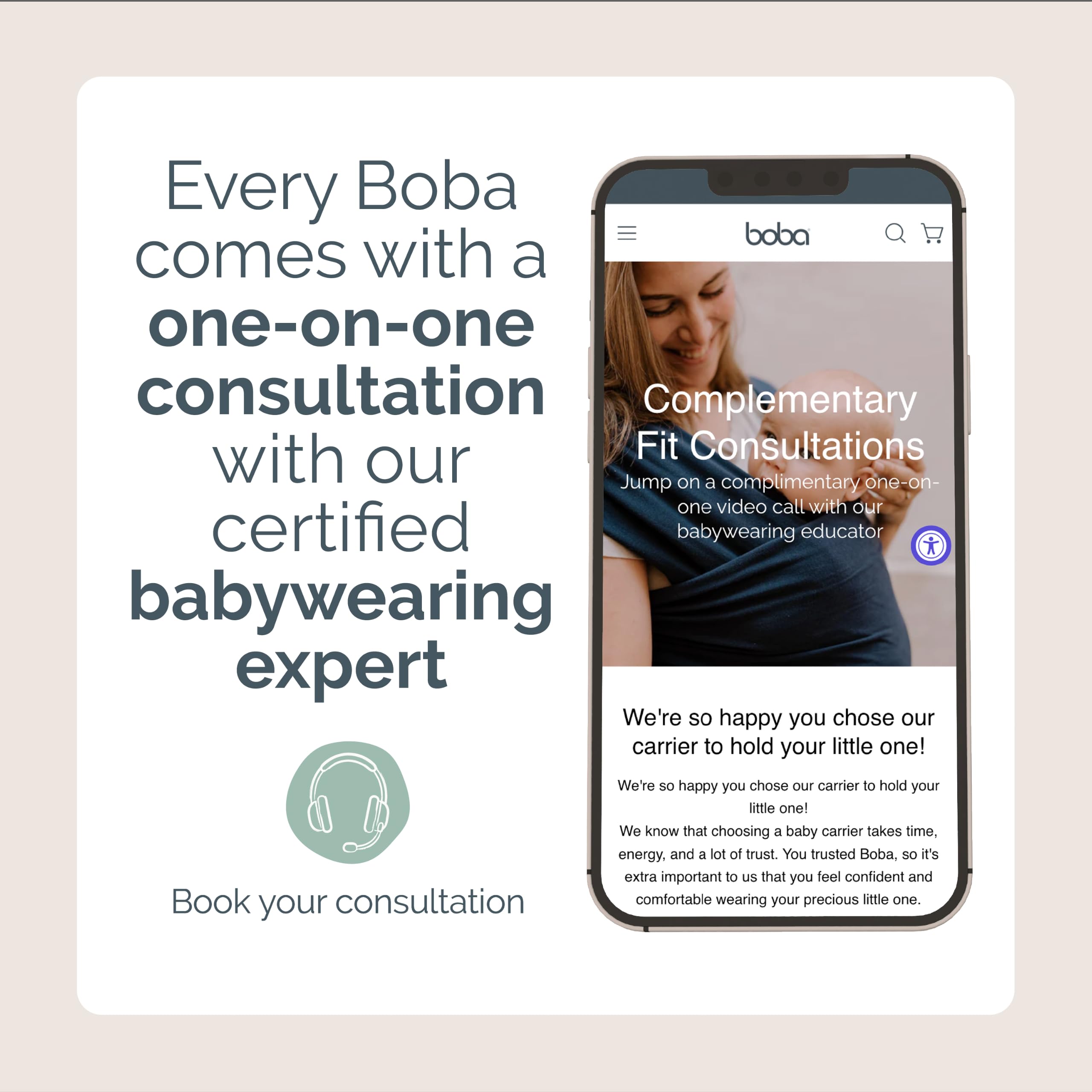 Boba wrap fabric label showing 95% cotton 5% spandex and durable finish