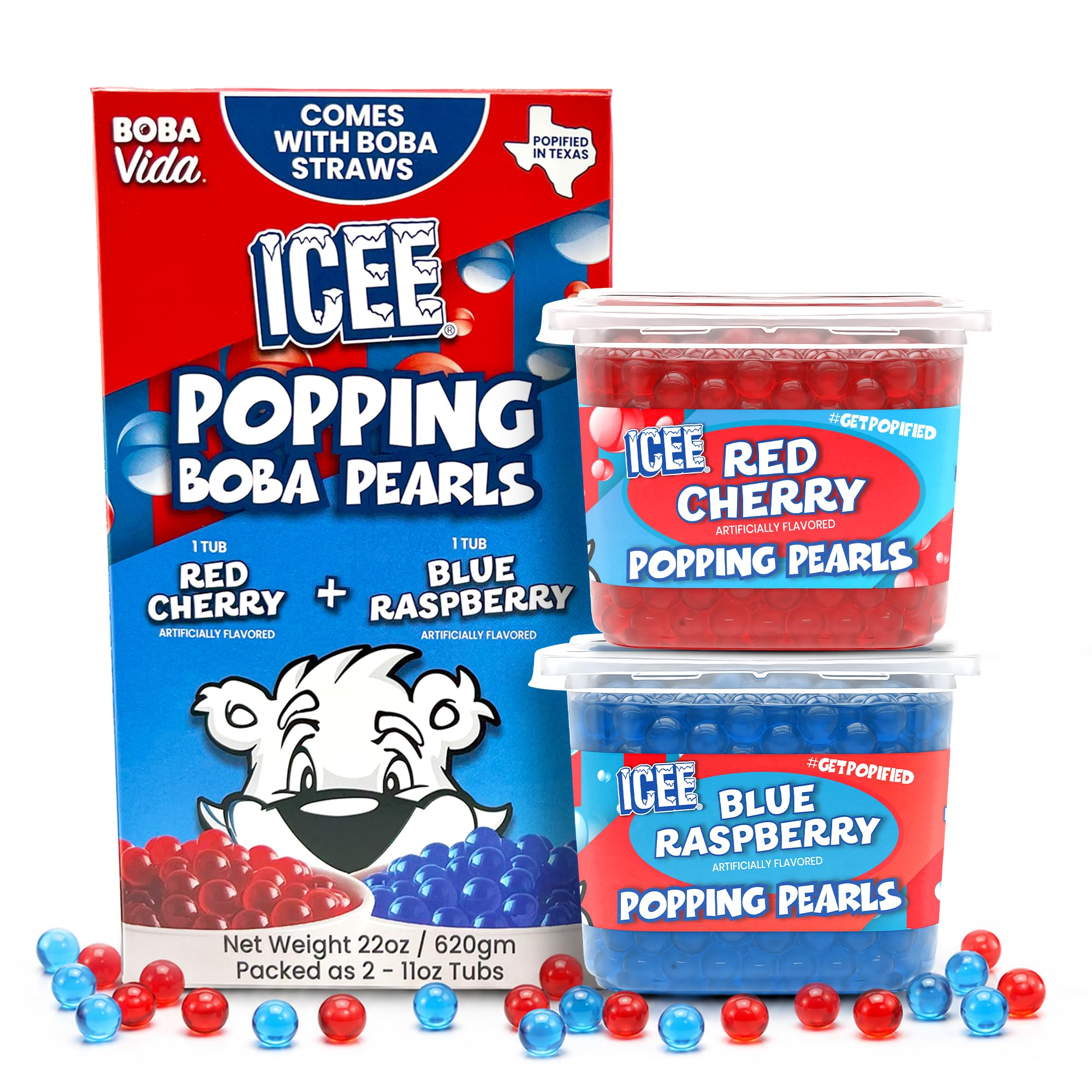 BOBAVIDA front packaging showing two ICEE popping boba tubs for quick use