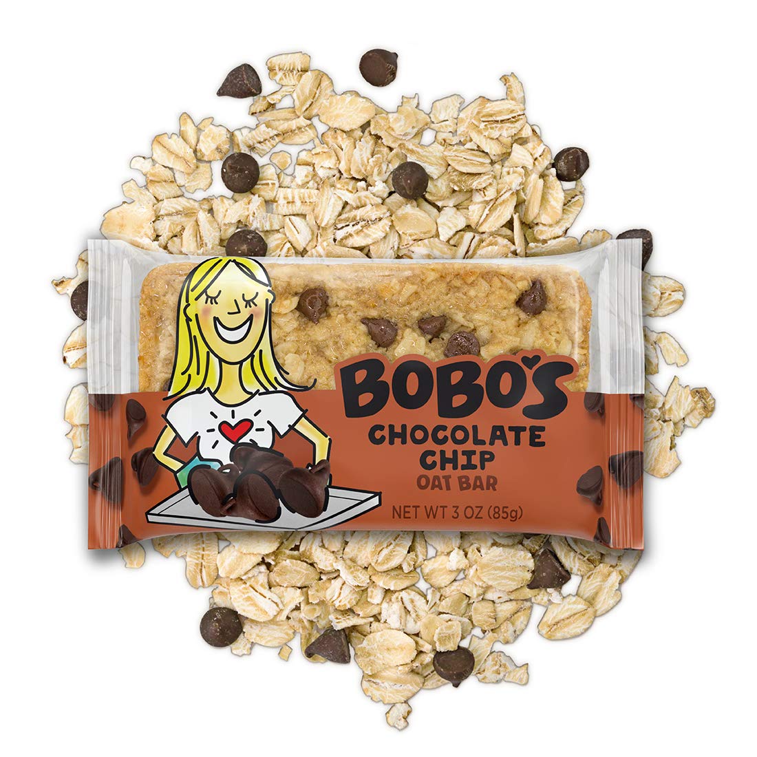 Bobo's bar held in hand for size comparison and portion clarity