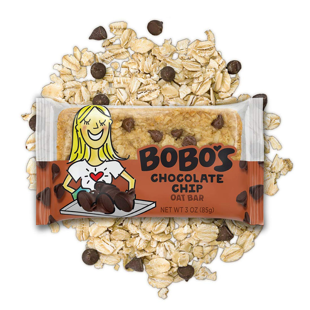 Bobo's bar held in hand for size comparison and portion clarity