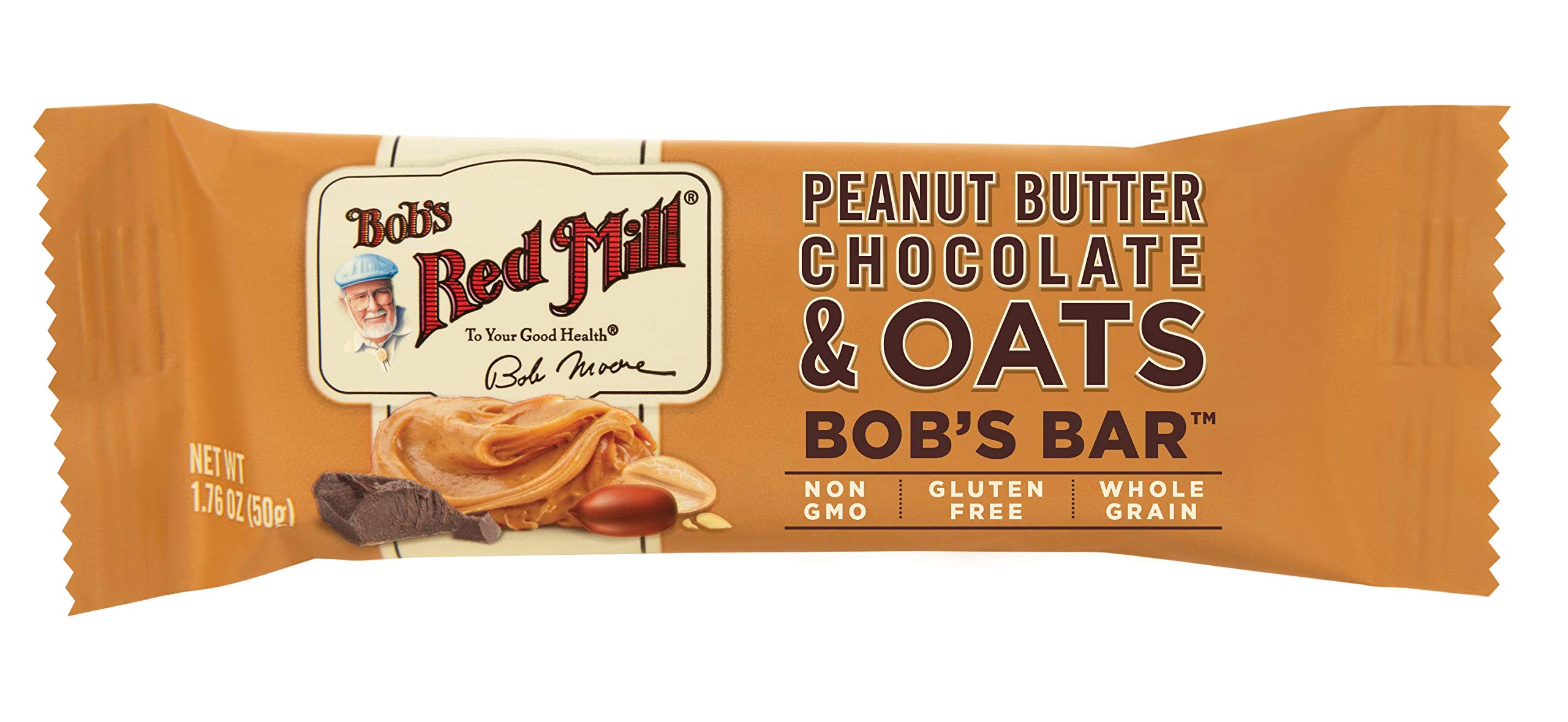 Bob's Red Mill bar held in hand to show real-world size and portion control