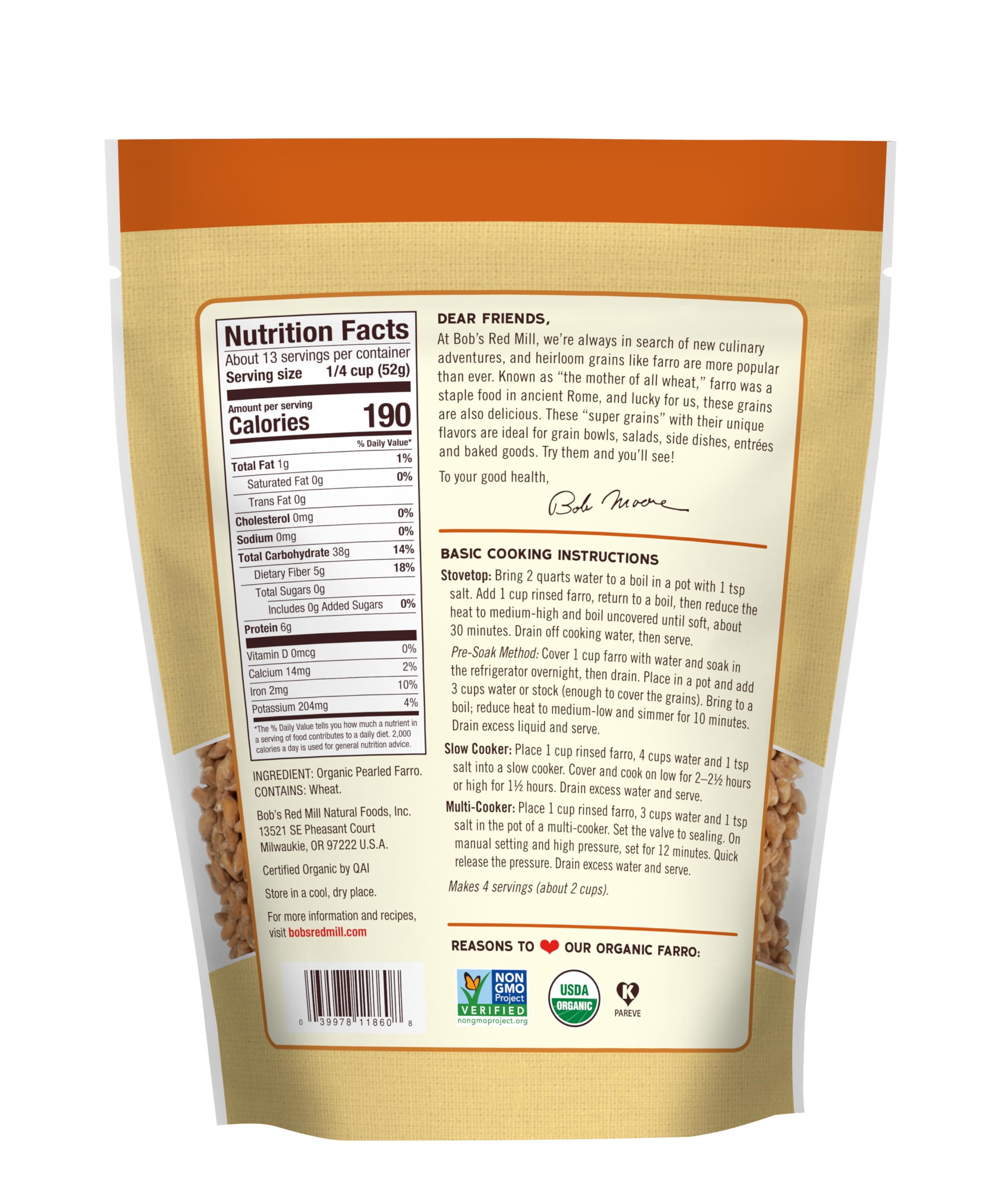 Bob's Red Mill farro close-up of grain texture highlighting chewy, nutty appeal