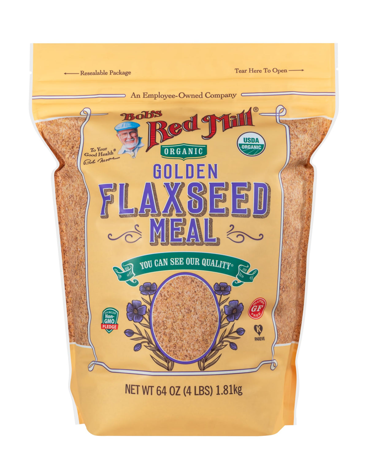 Bob's Red Mill front packaging 64oz bag showing product and organic label for pantry convenience