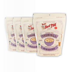 Bob's Red Mill front packaging showing 16oz gluten free muesli benefits