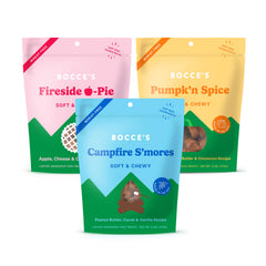 Bocce's Bakery front packaging showing three-by-three assorted soft treats for easy choice