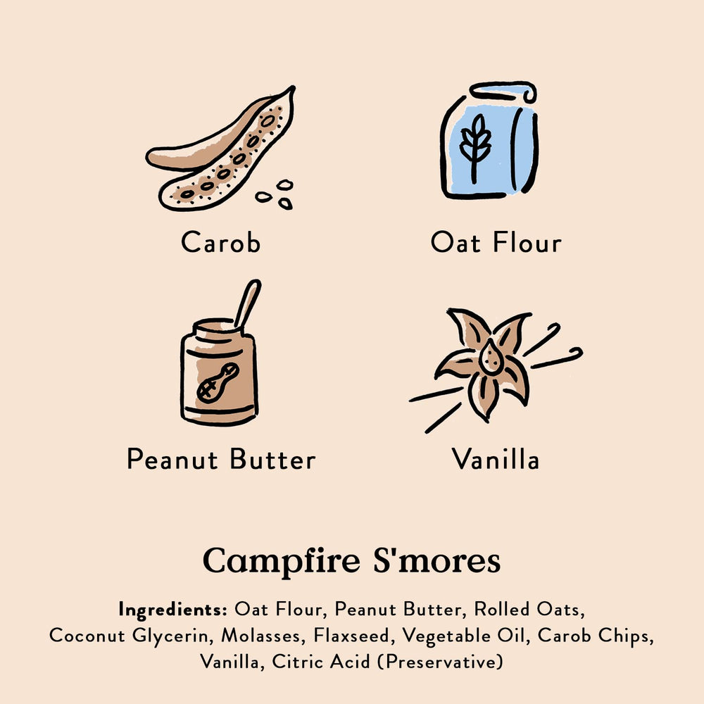 Bocce's Bakery Campfire S'mores cookie closeup showing carob and vanilla flavor notes