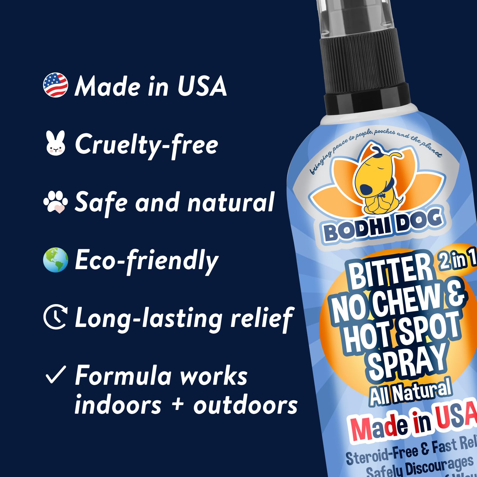 Bodhi Dog bottle in hand showing 8 fl oz size for travel and convenience