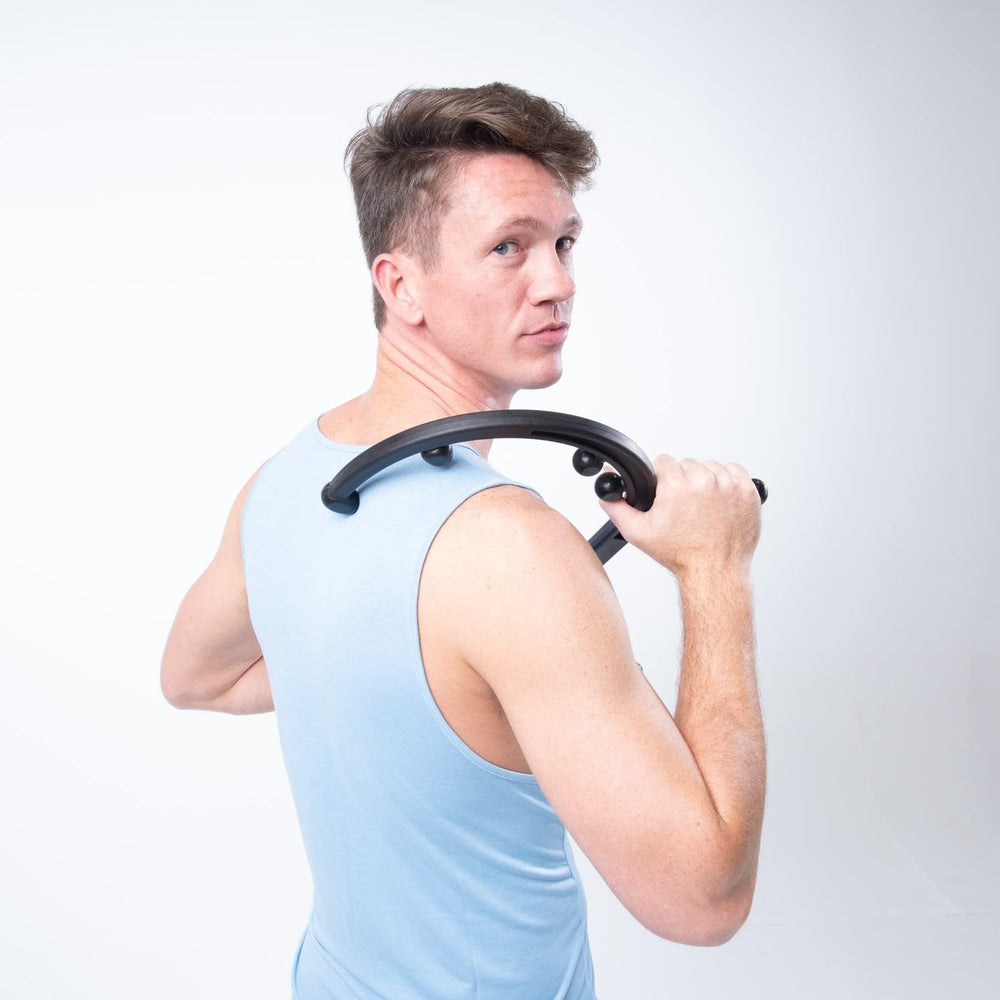Body Back Buddy used on neck demonstrating self-massage and improved mobility