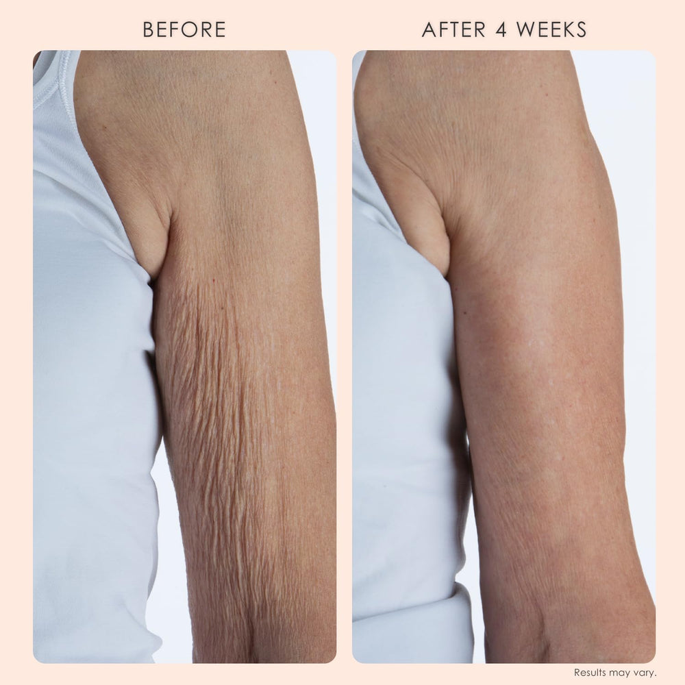 BODY FIRM application on forearm illustrating smoothing effect and easy spreadability